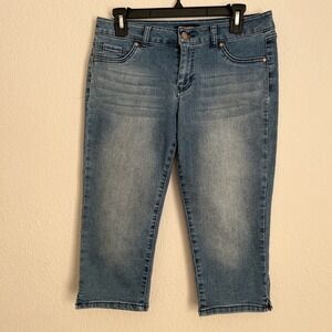 d.jeans Capri Jeans Size 6 Stretch Denim Blue Mid Rise Slim Fit Y2K Faux Pocket